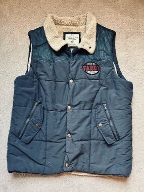 Vintage Men's Quilted Sherpa-Lined Vest - Navy